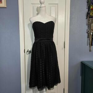 NWOT White House Black Market Women 6 Black Polka Dot Tulle Strapless Sweetheart